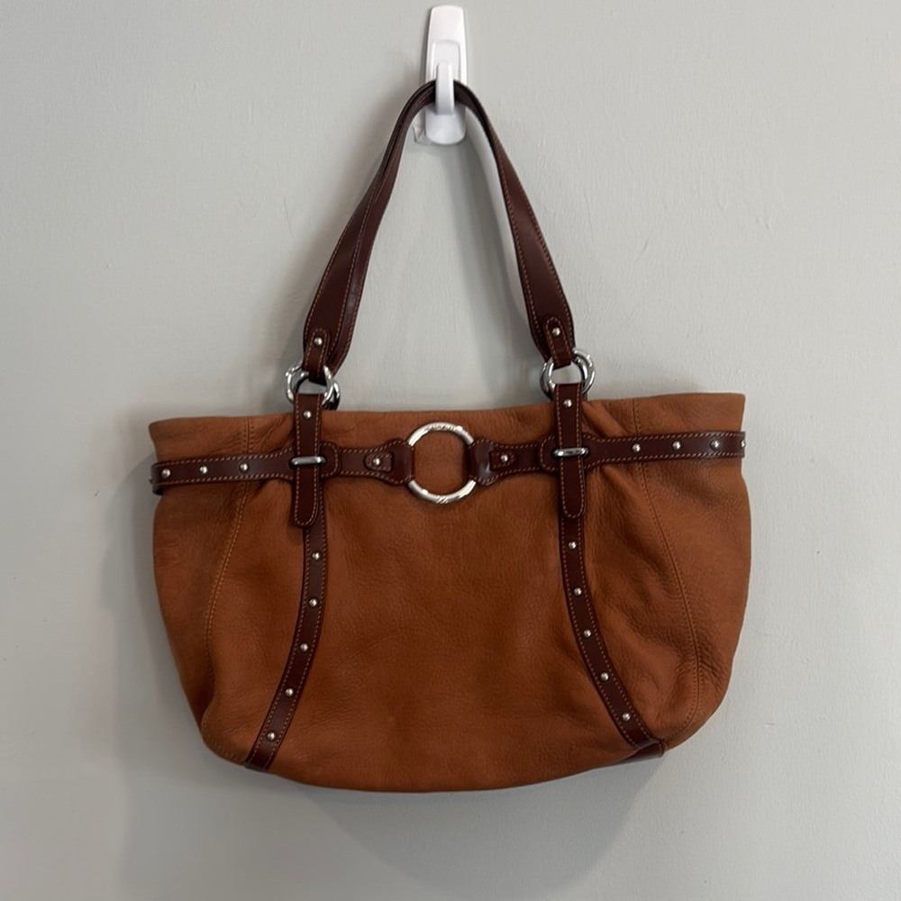Bosca Brown‎ Shoulder Bag with Leather Trim and Silver Hardware